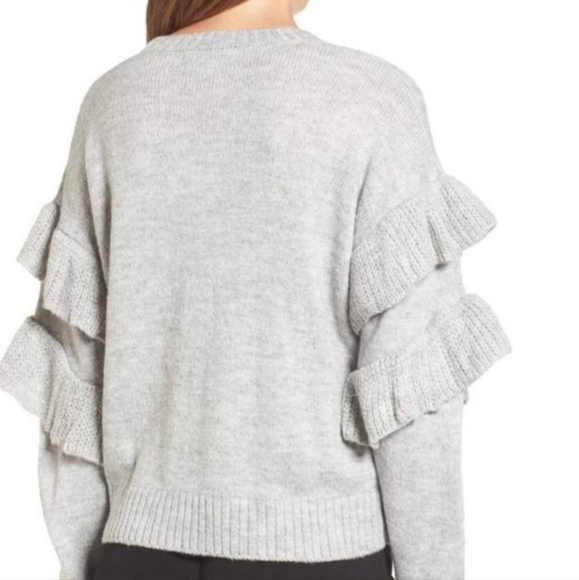 WAYF‎ Sophie Crop Cable Knit Sweater Heather Gray Ruffle Sleeve Women Large Crew - Picture 7 of 16